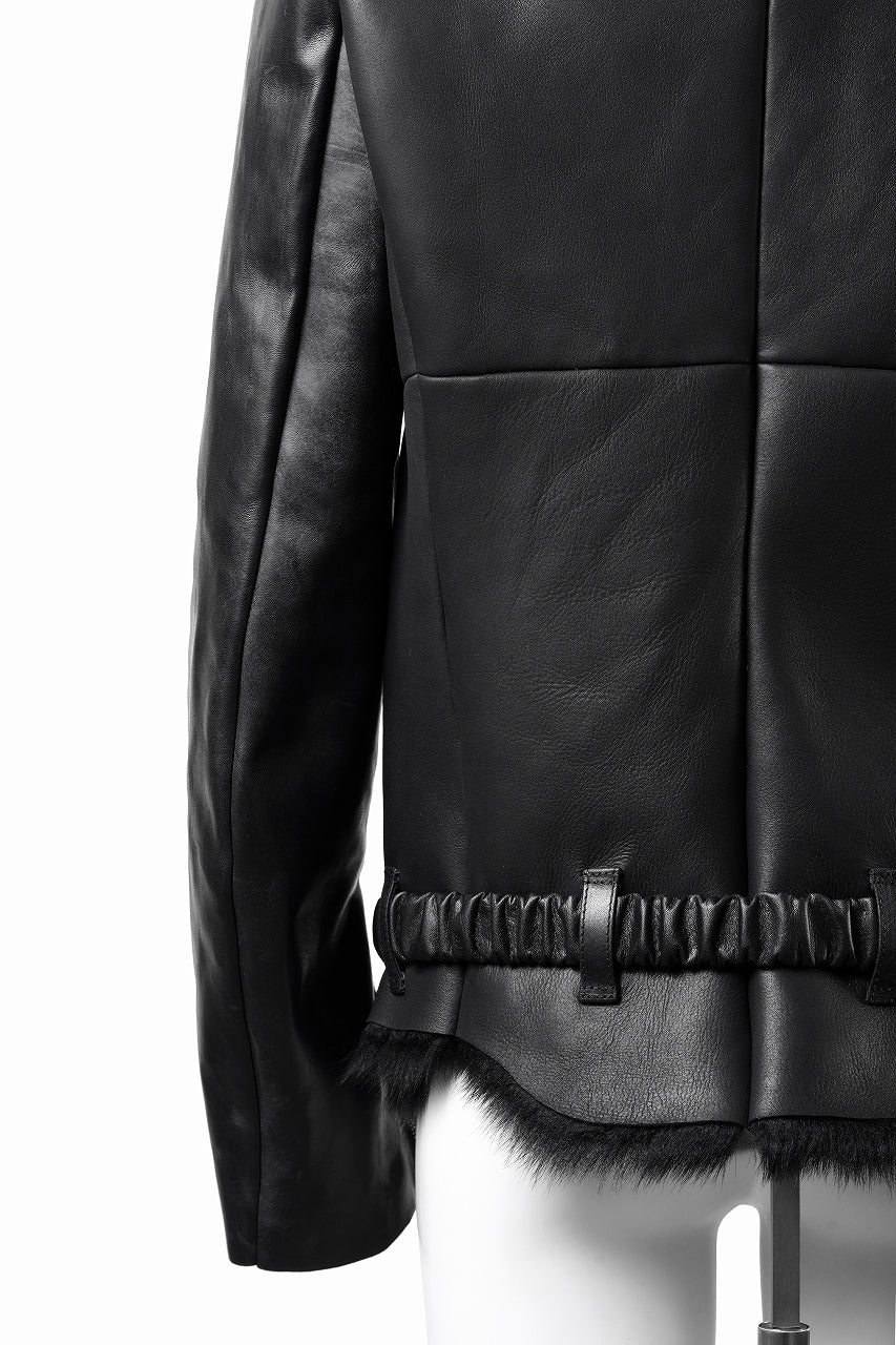 Load image into Gallery viewer, ierib exclusive Double Breasted Riders Jacket / Toscana Shearling Mouton + Horse Leather (BLACK)