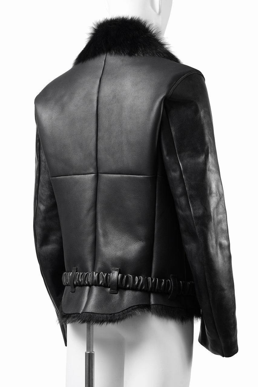 Load image into Gallery viewer, ierib exclusive Double Breasted Riders Jacket / Toscana Shearling Mouton + Horse Leather (BLACK)