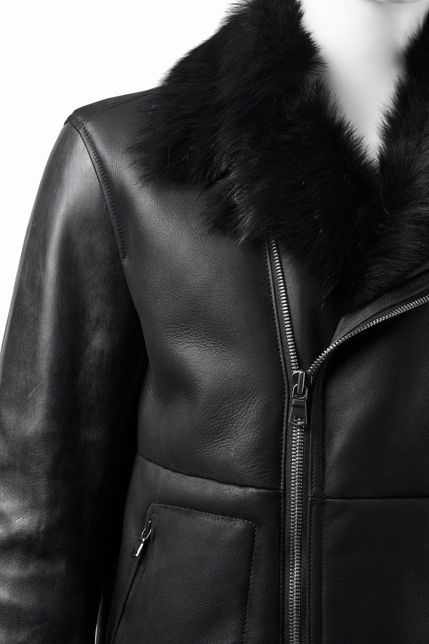 Load image into Gallery viewer, ierib exclusive Double Breasted Riders Jacket / Toscana Shearling Mouton + Horse Leather (BLACK)