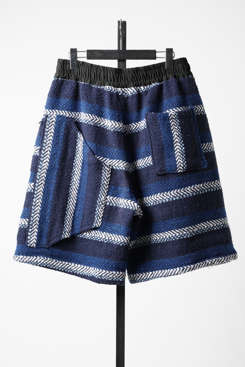 【サトっこ】ミックスモノグラム×ストライプ×ダークブルー CHANGES x LOOM exclusive REMAKE SHORTS / VINTAGE MEXICAN SURF RUG