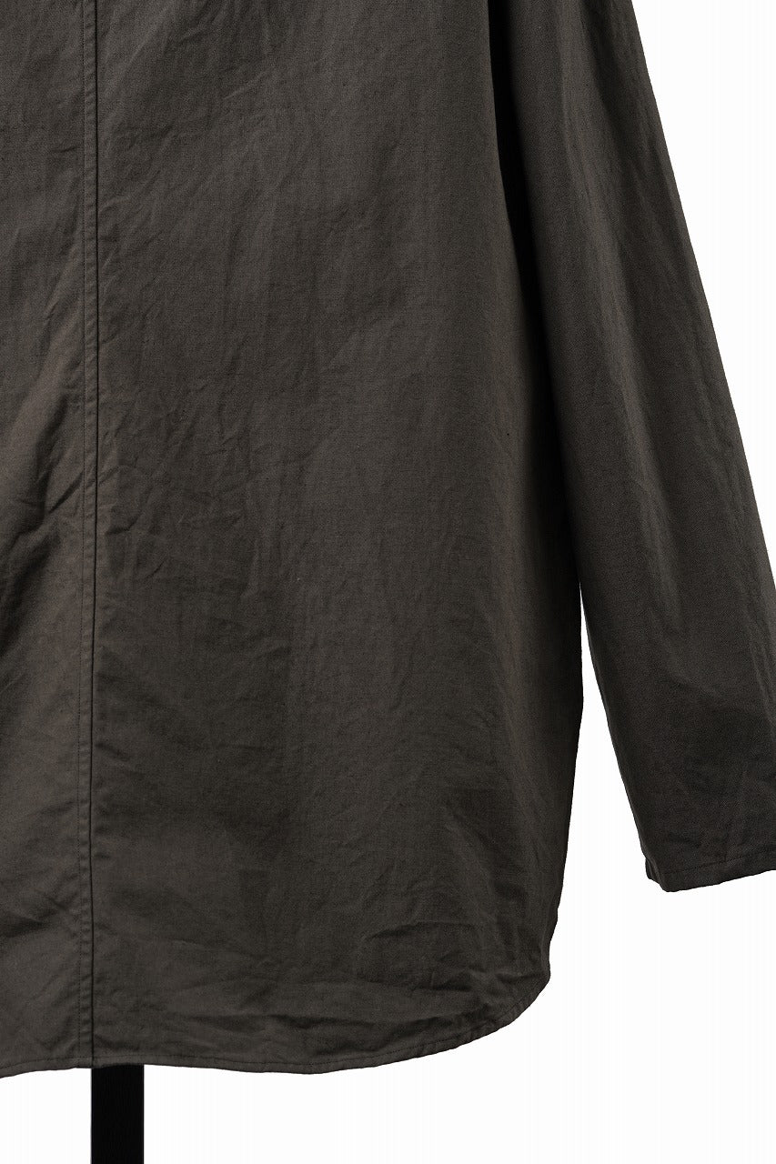 Load image into Gallery viewer, YUTA MATSUOKA collarless shirt / hard twist yarn horse cloth (dark brown)