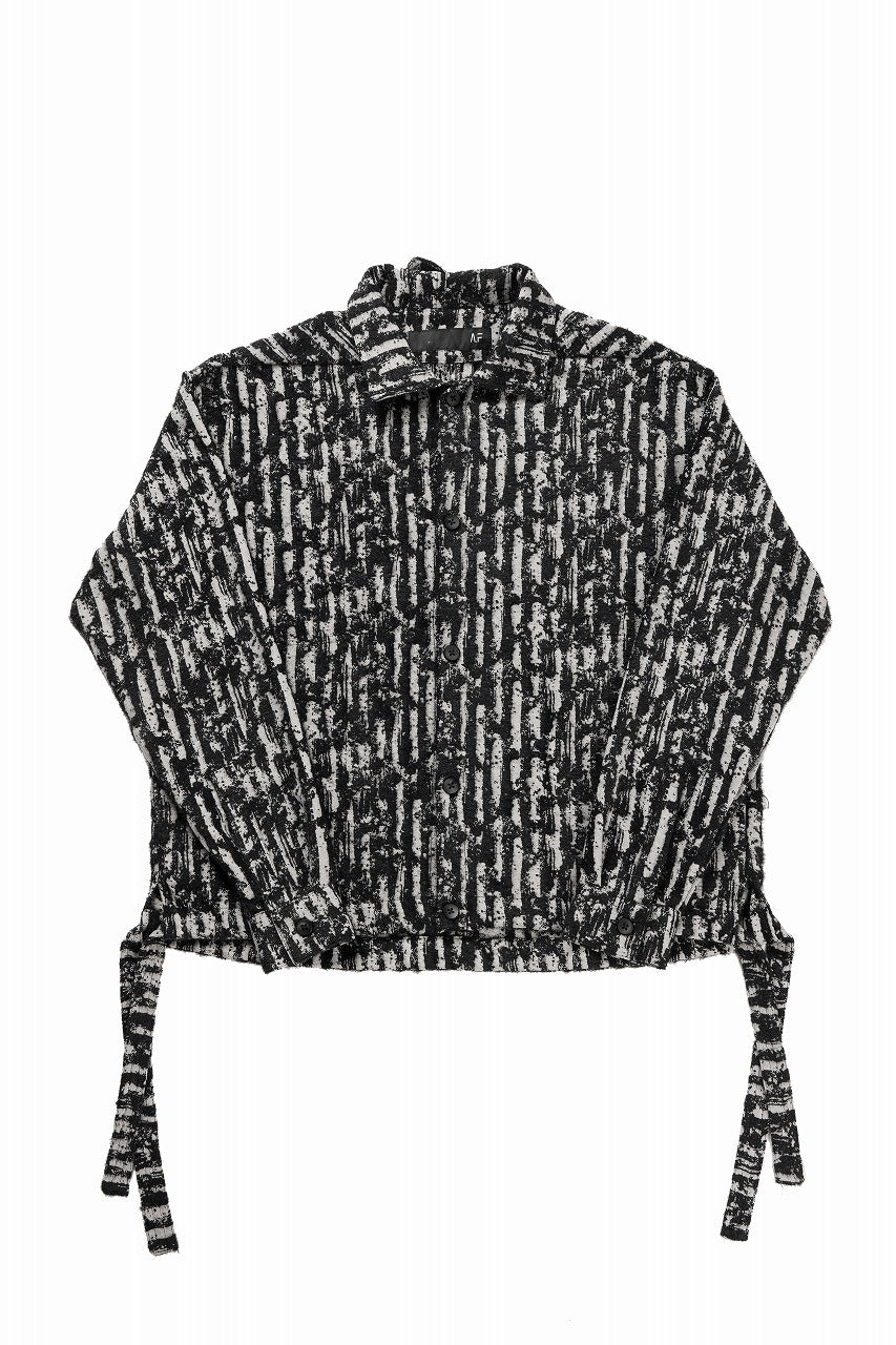 A.F ARTEFACT SNAPPED SHIRT WITH HEM BAND / JACGUARD BLURRED STRIPE (BLACK x WHITE)
