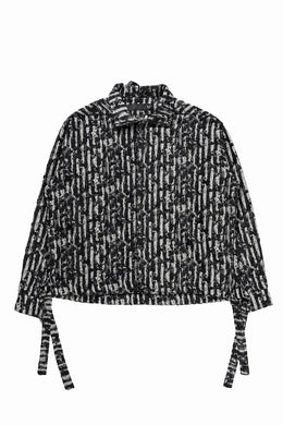 A.F ARTEFACT SNAPPED SHIRT WITH HEM BAND / JACGUARD BLURRED STRIPE (BLACK x WHITE)