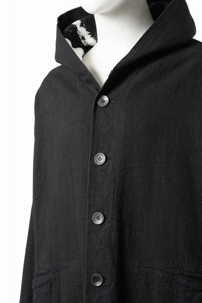 Load image into Gallery viewer, 【SAMPLE SALE】vital reversible hooded coat / organic twill+texture print (BLACK x PRINT)