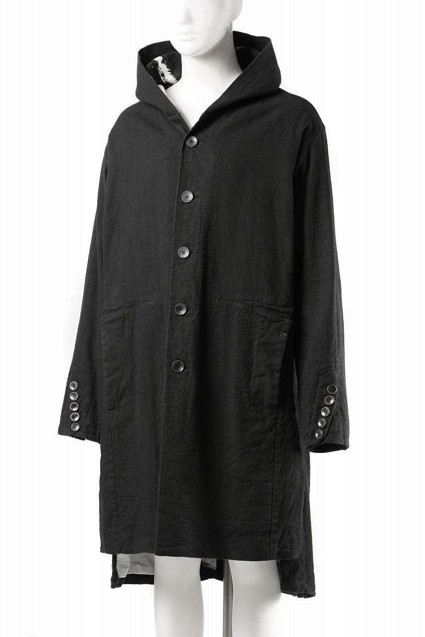 Load image into Gallery viewer, 【SAMPLE SALE】vital reversible hooded coat / organic twill+texture print (BLACK x PRINT)