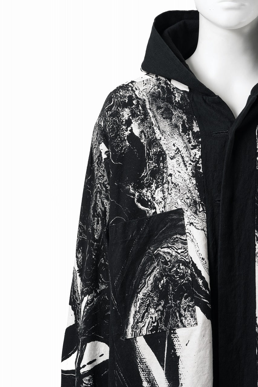 Load image into Gallery viewer, 【SAMPLE SALE】vital reversible hooded coat / organic twill+texture print (BLACK x PRINT)