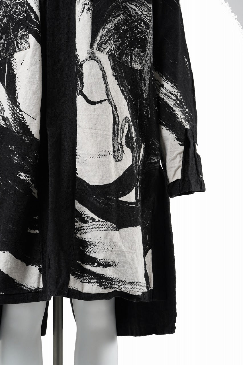 Load image into Gallery viewer, 【SAMPLE SALE】vital reversible hooded coat / organic twill+texture print (BLACK x PRINT)