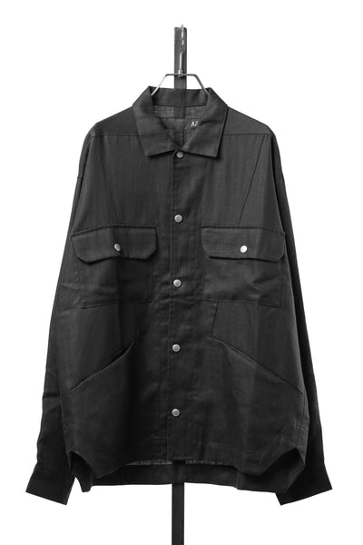 【SAMPLE】A.F ARTEFACT HERRINGBONE LINEN MILITARY SHIRTS (BLACK)
