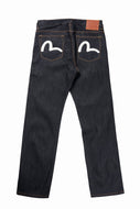 EVISU HT, WHITE SEAGULL PRINTED POCKET JEANS-REGULAR FIT (RAW INDIGO)