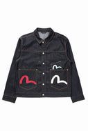 EVISU HT, MULTI-POCKET DENIM JACKET-RELAX FIT (RAW INDIGO)