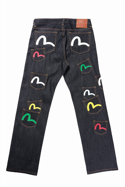 EVISU HT, MULTI-POCKET DENIM JEANS-REGULAR FIT (RAW INDIGO)