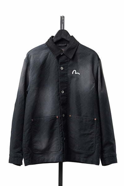 EVISU EJ, VINTAGE WASHED DAICOCK CHORE JACKET-RELAX FIT (BLACK)
