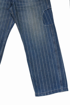 Load image into Gallery viewer, FULLCOUNT WABASH WORKERS PANTS / INDIGO DYED DRILL with WASH STAR STRIPE (INDIGO / HAND ONE WASHED)