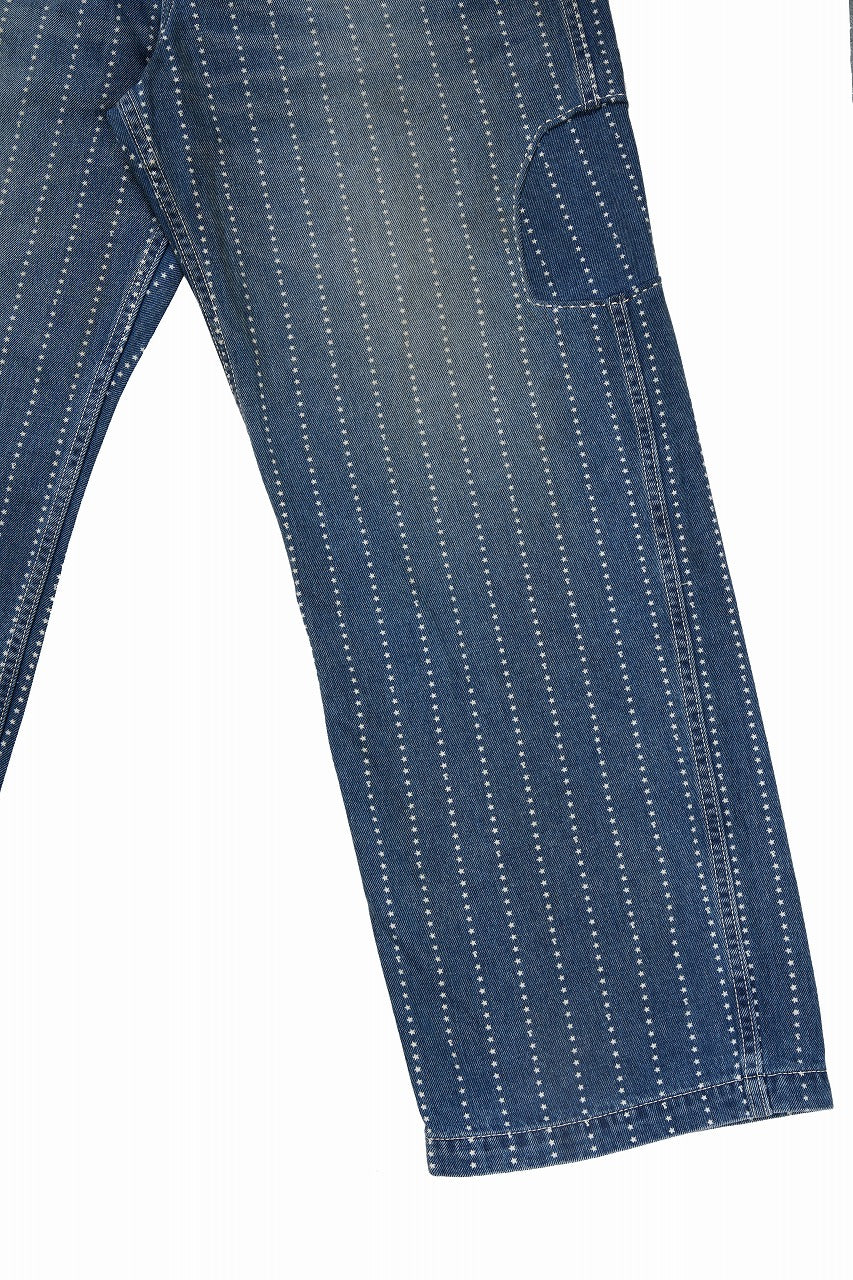 Load image into Gallery viewer, FULLCOUNT WABASH WORKERS PANTS / INDIGO DYED DRILL with WASH STAR STRIPE (INDIGO / HAND ONE WASHED)