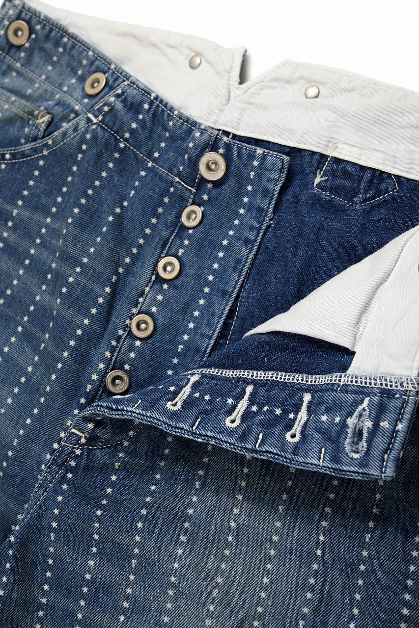 Load image into Gallery viewer, FULLCOUNT WABASH WORKERS PANTS / INDIGO DYED DRILL with WASH STAR STRIPE (INDIGO / HAND ONE WASHED)