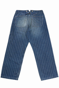 Load image into Gallery viewer, FULLCOUNT WABASH WORKERS PANTS / INDIGO DYED DRILL with WASH STAR STRIPE (INDIGO / HAND ONE WASHED)