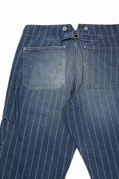 Load image into Gallery viewer, FULLCOUNT WABASH WORKERS PANTS / INDIGO DYED DRILL with WASH STAR STRIPE (INDIGO / HAND ONE WASHED)