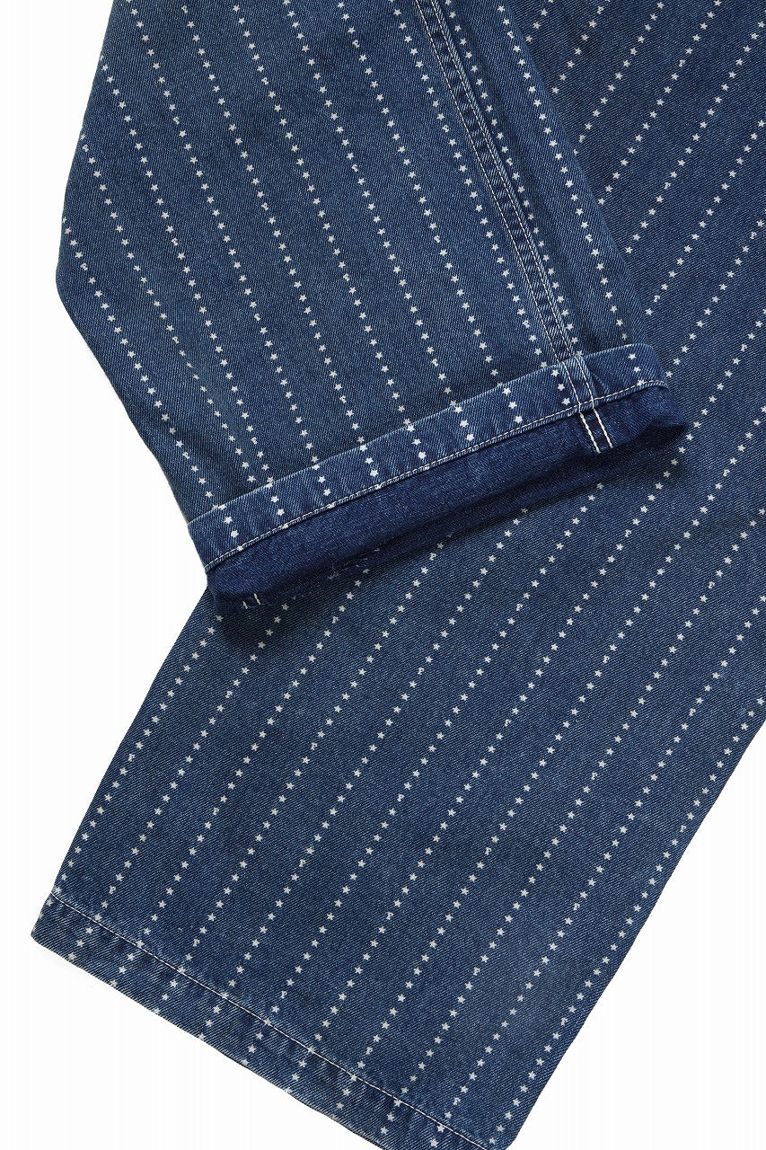 Load image into Gallery viewer, FULLCOUNT WABASH WORKERS PANTS / INDIGO DYED DRILL with WASH STAR STRIPE (INDIGO / HAND ONE WASHED)