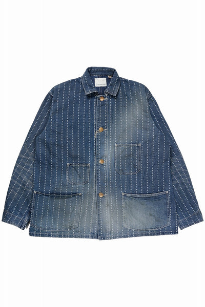 FULLCOUNT WABASH CHOREJACKET / INDIGO DYED DRILL with WASH STAR STRIPE (INDIGO / HAND ONE WASHED)