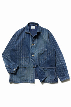 Load image into Gallery viewer, FULLCOUNT WABASH CHOREJACKET / INDIGO DYED DRILL with WASH STAR STRIPE (INDIGO / HAND ONE WASHED)
