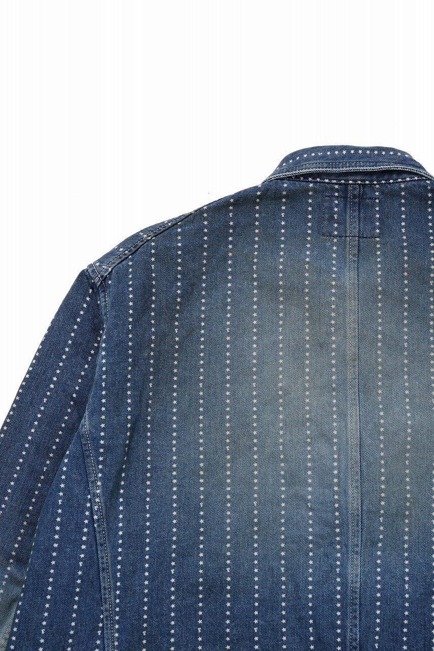 Load image into Gallery viewer, FULLCOUNT WABASH CHOREJACKET / INDIGO DYED DRILL with WASH STAR STRIPE (INDIGO / HAND ONE WASHED)