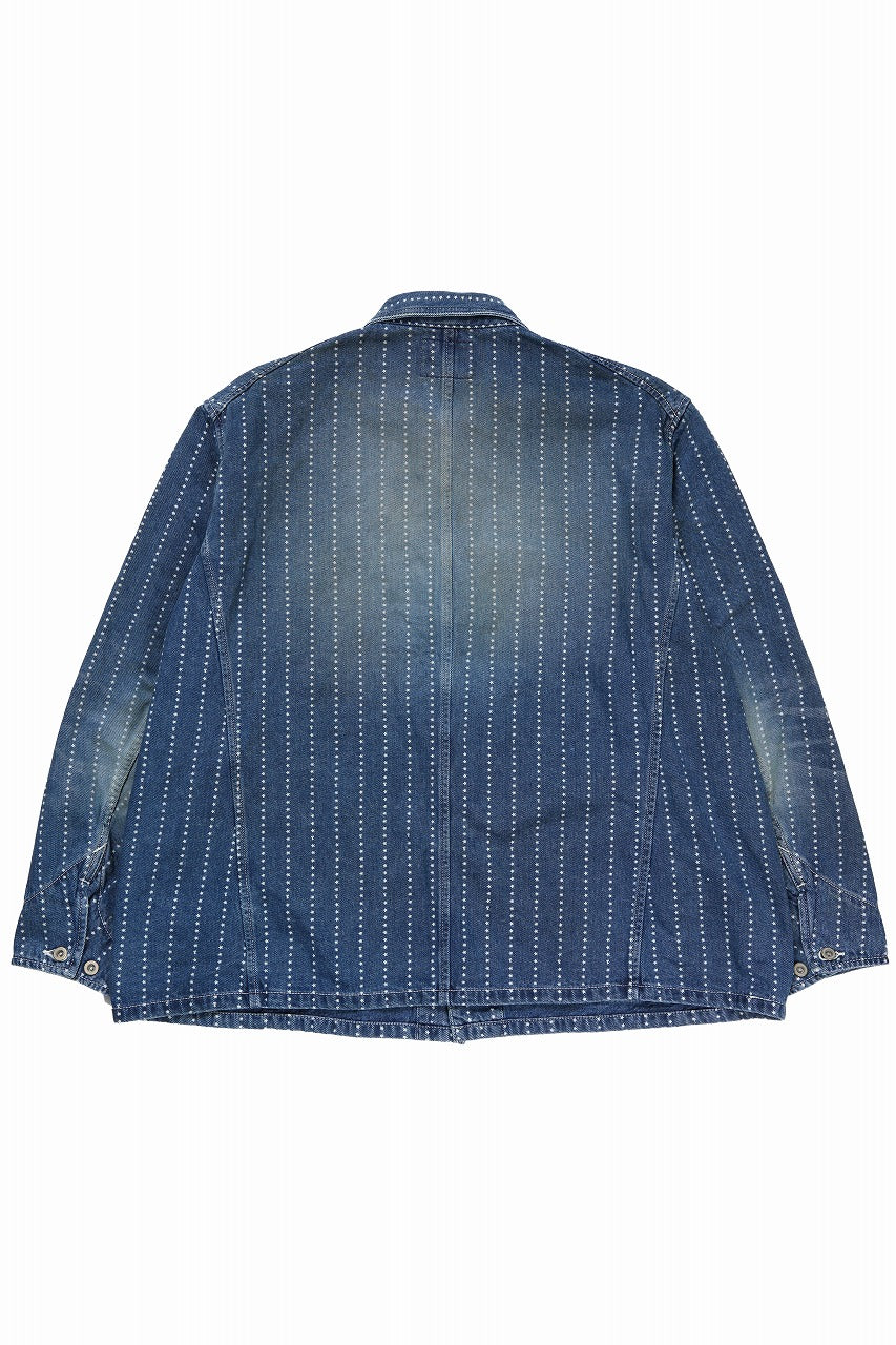 Load image into Gallery viewer, FULLCOUNT WABASH CHOREJACKET / INDIGO DYED DRILL with WASH STAR STRIPE (INDIGO / HAND ONE WASHED)