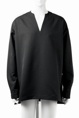 A.F ARTEFACT COLLARLESS SHIRT TOPS / PLAIN WEAVE (BLACK)