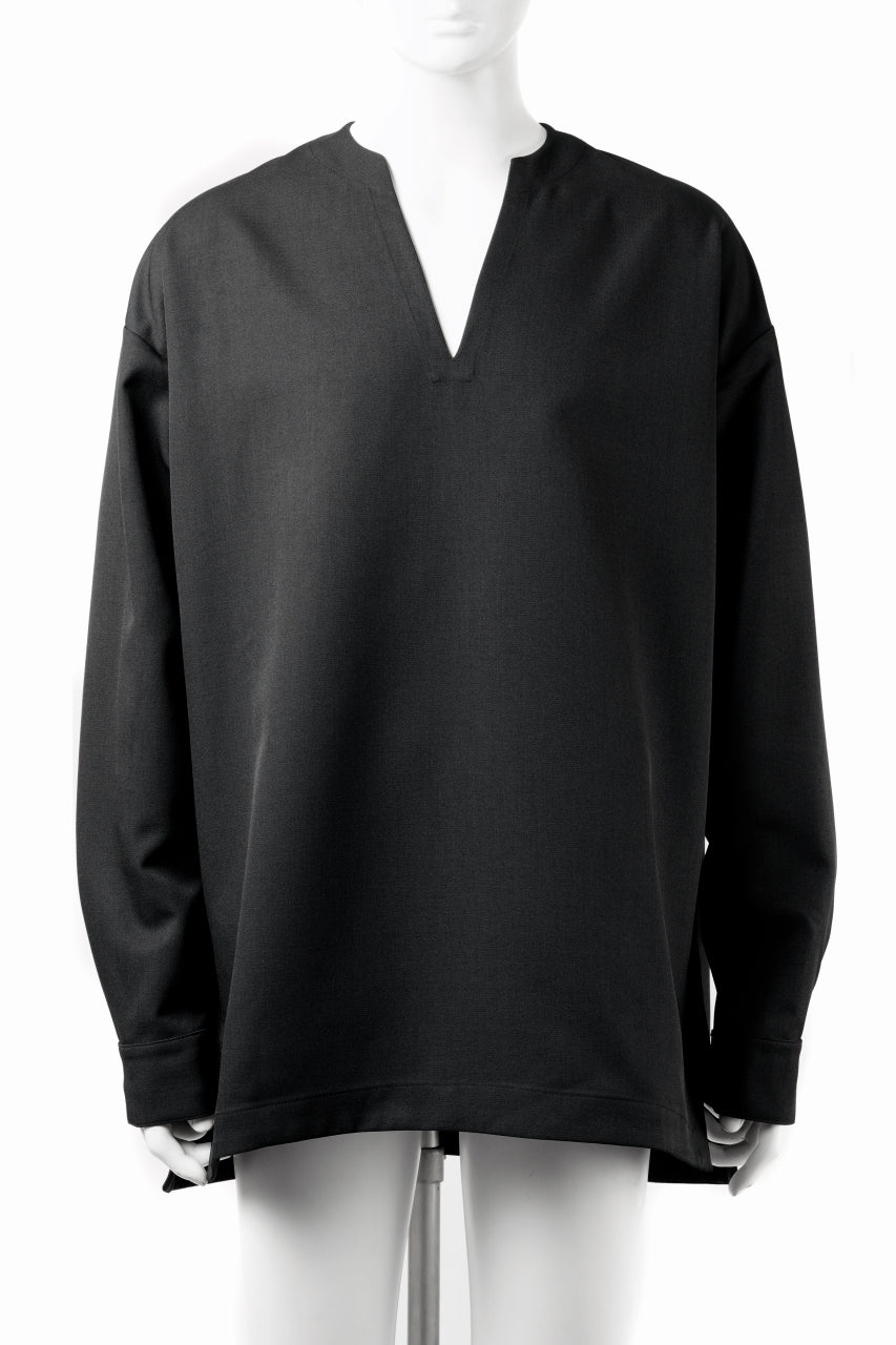 A.F ARTEFACT COLLARLESS SHIRT TOPS / PLAIN WEAVE (BLACK)