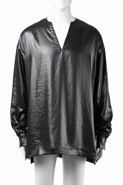 A.F ARTEFACT COLLARLESS SHIRT TOPS / SOFT SATIN (BLACK)