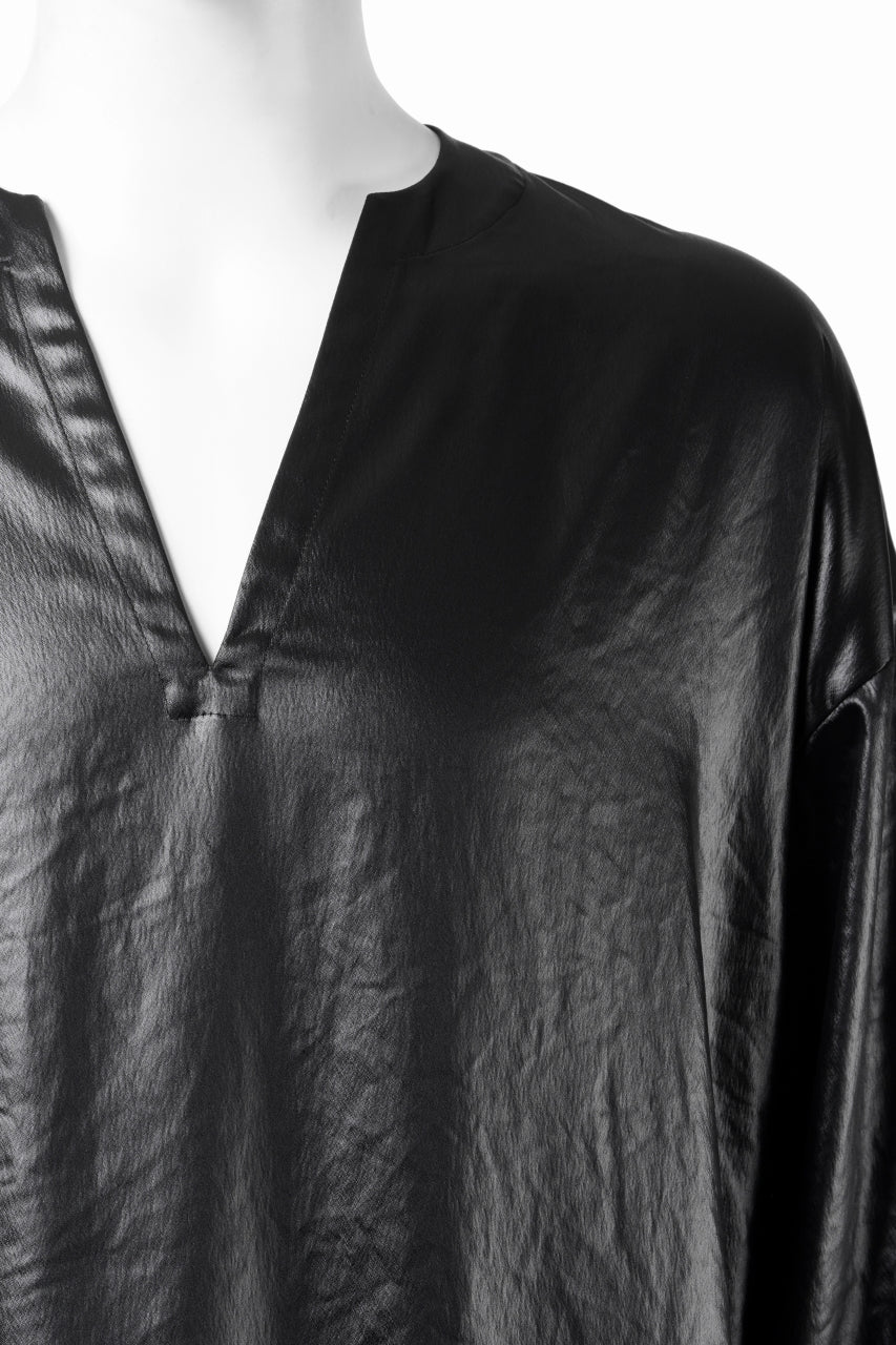画像をギャラリービューアに読み込む, A.F ARTEFACT COLLARLESS SHIRT TOPS / SOFT SATIN (BLACK)