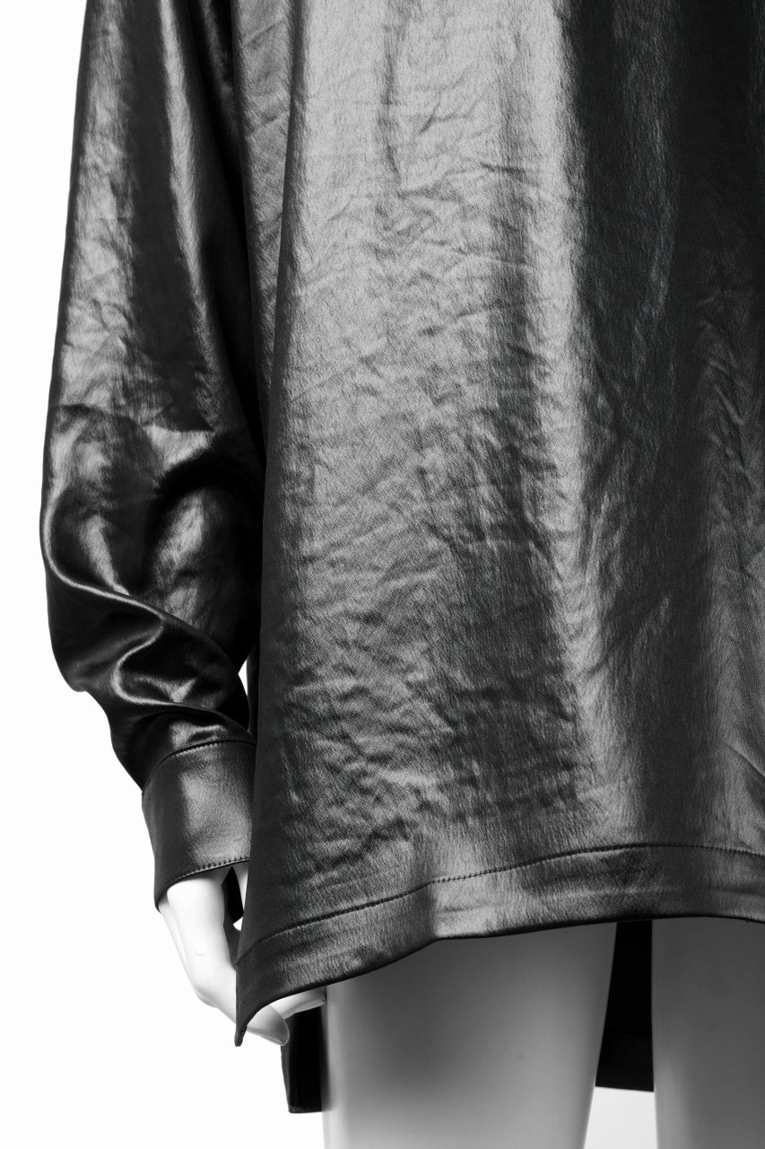 画像をギャラリービューアに読み込む, A.F ARTEFACT COLLARLESS SHIRT TOPS / SOFT SATIN (BLACK)