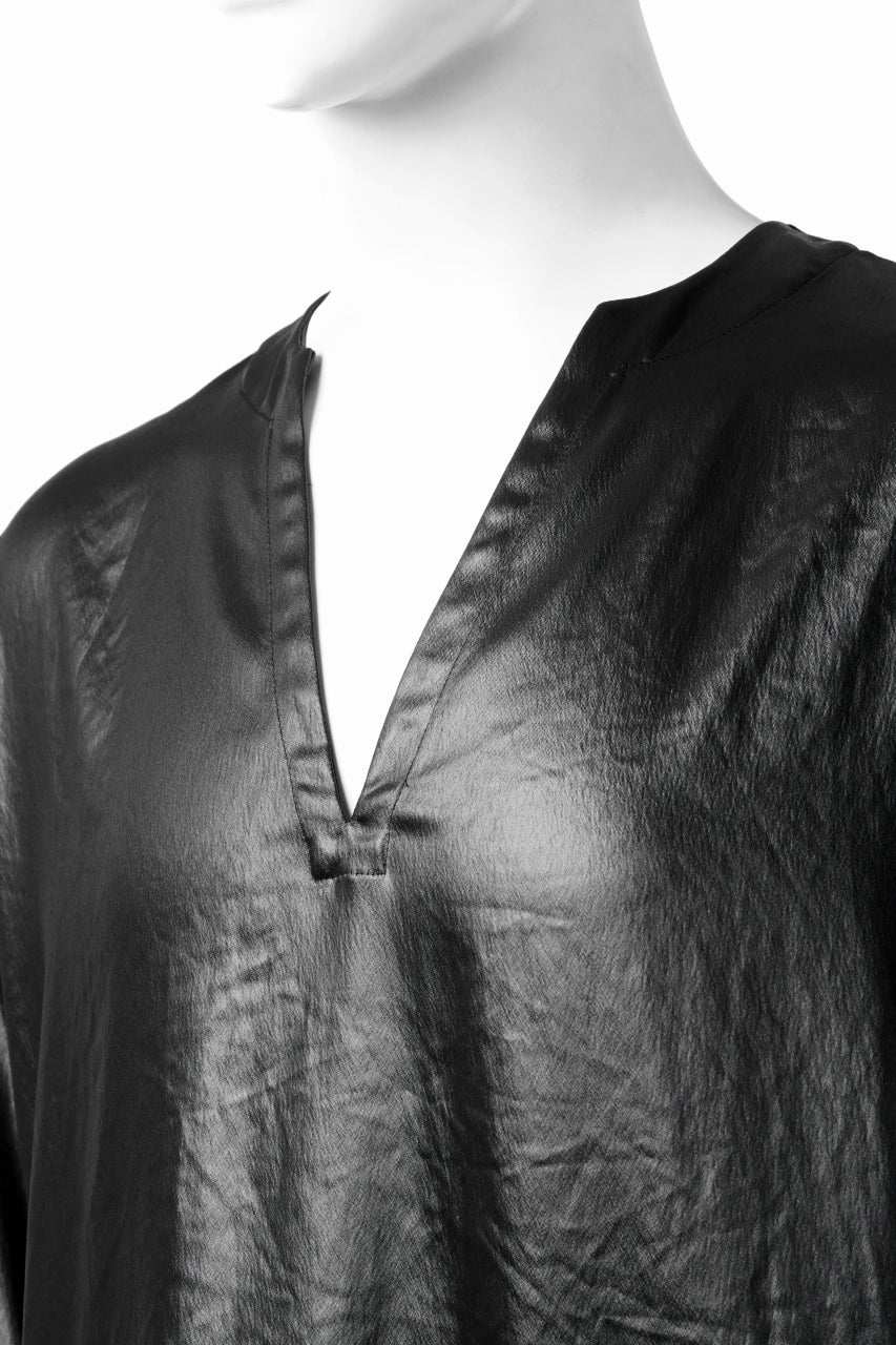 画像をギャラリービューアに読み込む, A.F ARTEFACT COLLARLESS SHIRT TOPS / SOFT SATIN (BLACK)