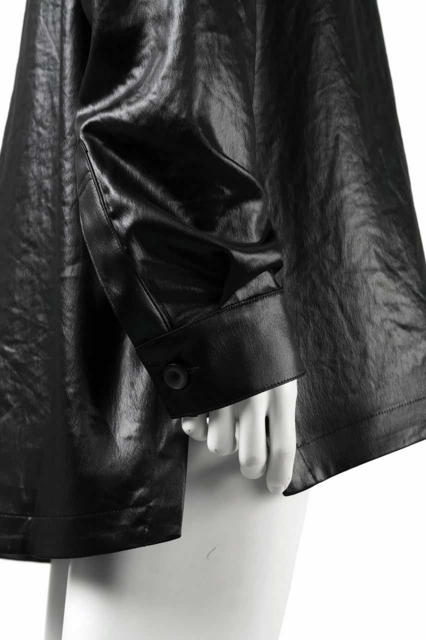 画像をギャラリービューアに読み込む, A.F ARTEFACT COLLARLESS SHIRT TOPS / SOFT SATIN (BLACK)