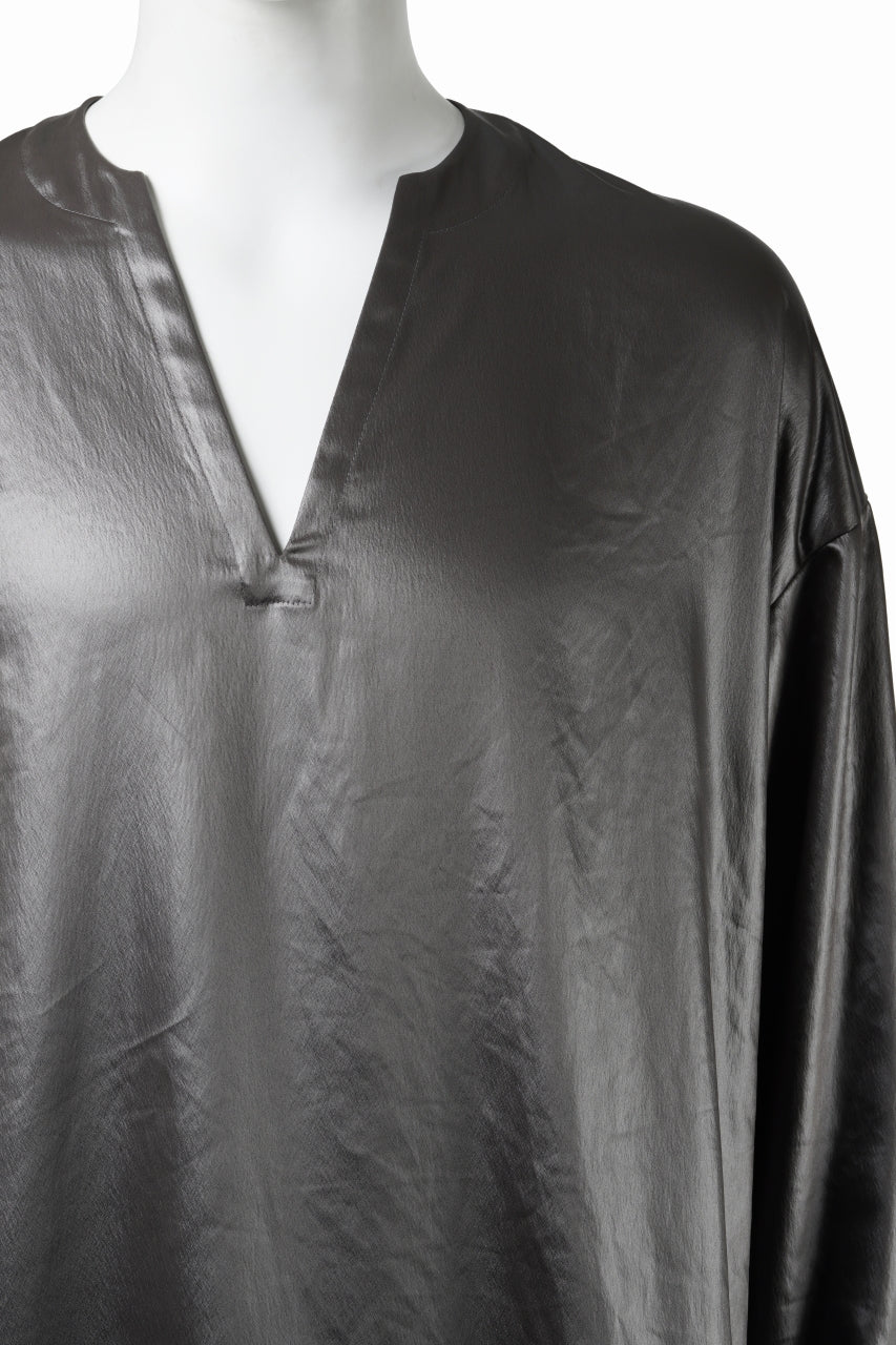 画像をギャラリービューアに読み込む, A.F ARTEFACT COLLARLESS SHIRT TOPS / SOFT SATIN (DARK GREY)