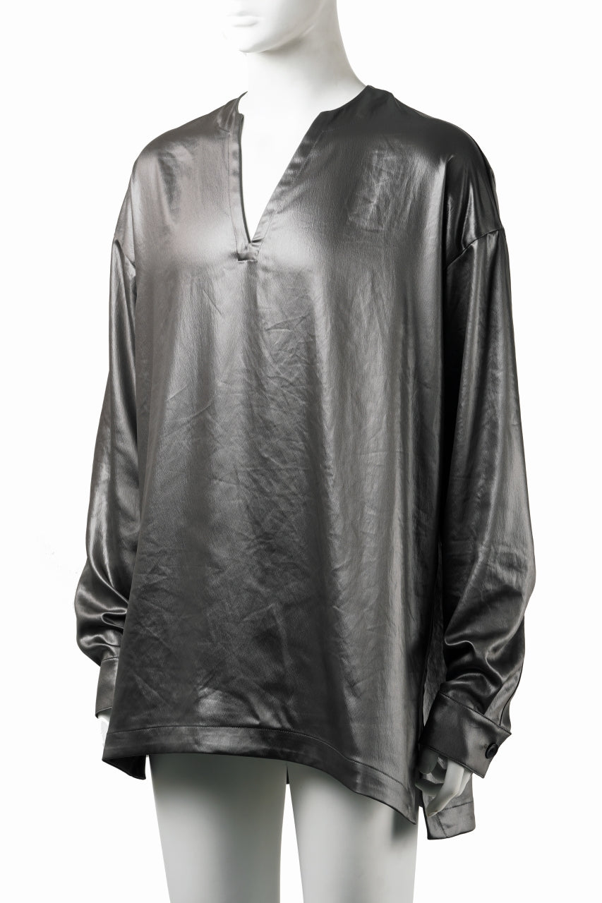 画像をギャラリービューアに読み込む, A.F ARTEFACT COLLARLESS SHIRT TOPS / SOFT SATIN (DARK GREY)