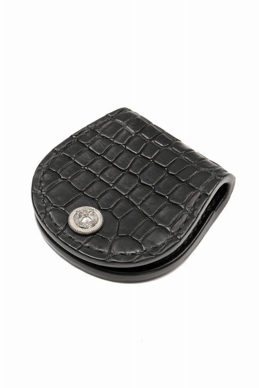Load image into Gallery viewer, BACKLASH THE LINE CROCODILE+SILVER 925 BUTTON COIN PURSE (BLACK)