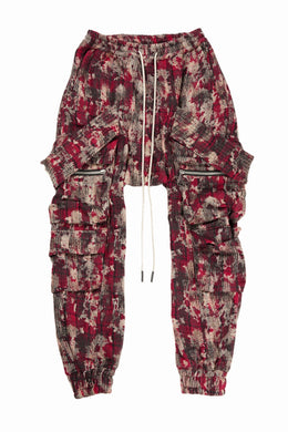 A.F ARTEFACT BELTED DETAIL JOGGER / JACQUARD ABSTRACT PATTERN (RED)