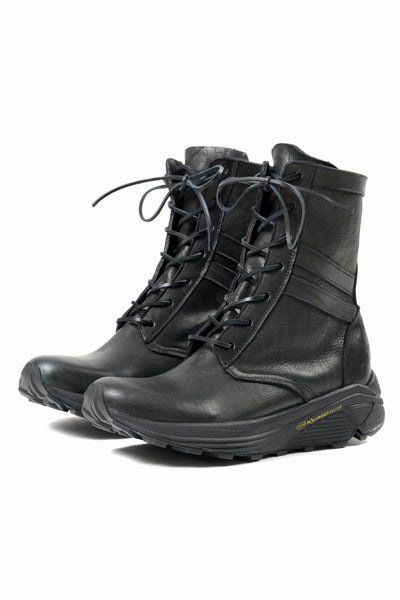 ISAMU KATAYAMA BACKLASH JAPAN SHOULDER GARMENT-DYED COMBAT SNEAKER BOOTS / Vibram® MEGAGRIP (BLACK)