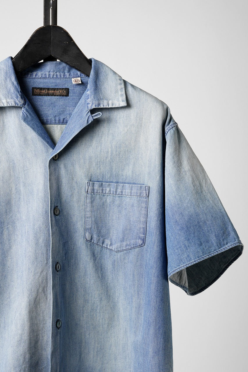 Load image into Gallery viewer, FULLCOUNT 4100HW-2 Denim Open Collar S/S Shirt (Indigo Blue)