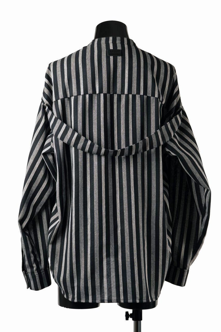 A.F ARTEFACT STAND COLLAR SHIRT / VERTICAL STRIPE (BLACK x LIGHT
