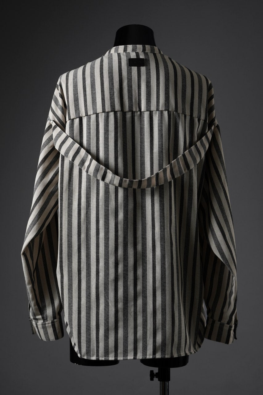 Load image into Gallery viewer, A.F ARTEFACT STAND COLLAR SHIRT / VERTICAL STRIPE (CREAM x LIGHT GREY)