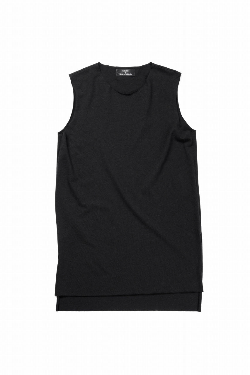 Load image into Gallery viewer, kujaku linen cotton jersey sleeve-less tops / K-154 (black)