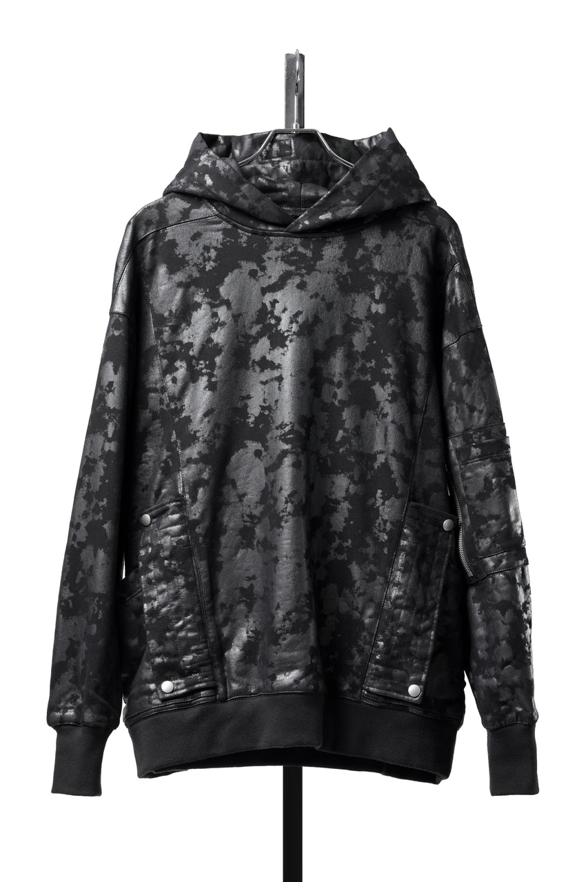Load image into Gallery viewer, A.F ARTEFACT CARGO HOODIE PULLOVER / MOTTLED COATED SWEAT (BLACK)