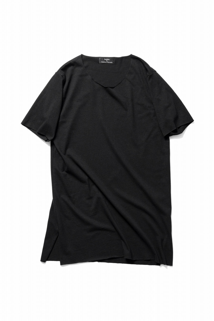 kujaku linen cotton jersey rawedge tops / K-875 (black)