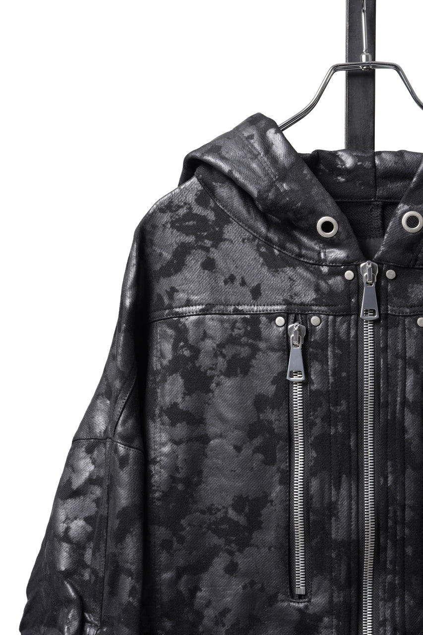 Load image into Gallery viewer, A.F ARTEFACT ZIP HOODIE TUCK SLEEVE BLOUSON / MOTTLED COATED SWEAT (BLACK)