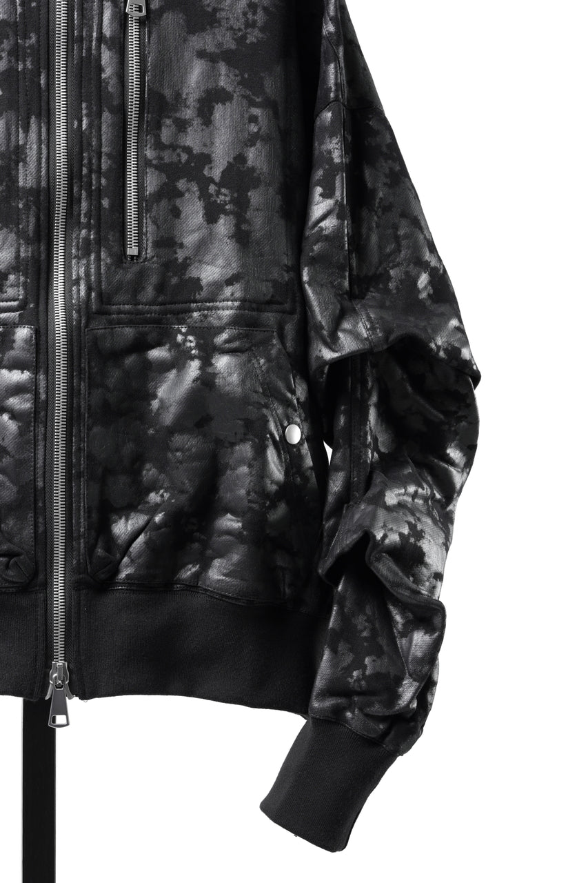 Load image into Gallery viewer, A.F ARTEFACT ZIP HOODIE TUCK SLEEVE BLOUSON / MOTTLED COATED SWEAT (BLACK)