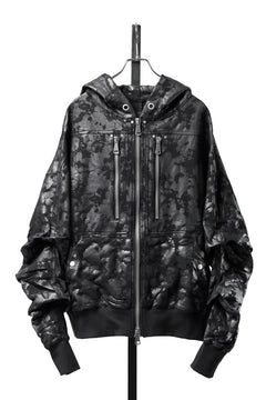 Load image into Gallery viewer, A.F ARTEFACT ZIP HOODIE TUCK SLEEVE BLOUSON / MOTTLED COATED SWEAT (BLACK)