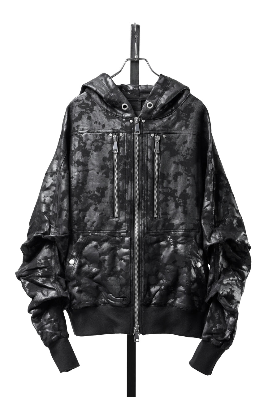 Load image into Gallery viewer, A.F ARTEFACT ZIP HOODIE TUCK SLEEVE BLOUSON / MOTTLED COATED SWEAT (BLACK)