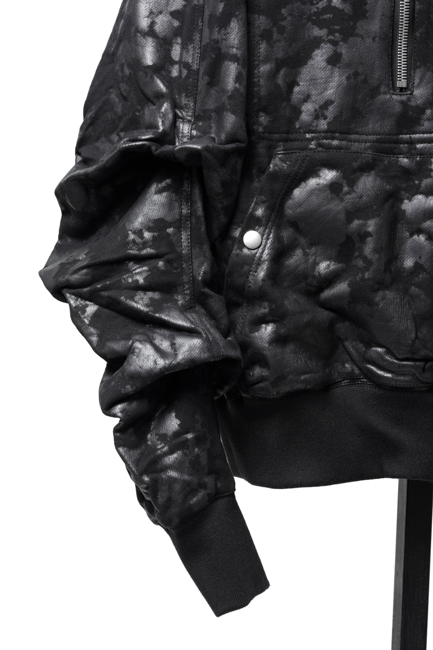 Load image into Gallery viewer, A.F ARTEFACT ZIP HOODIE TUCK SLEEVE BLOUSON / MOTTLED COATED SWEAT (BLACK)