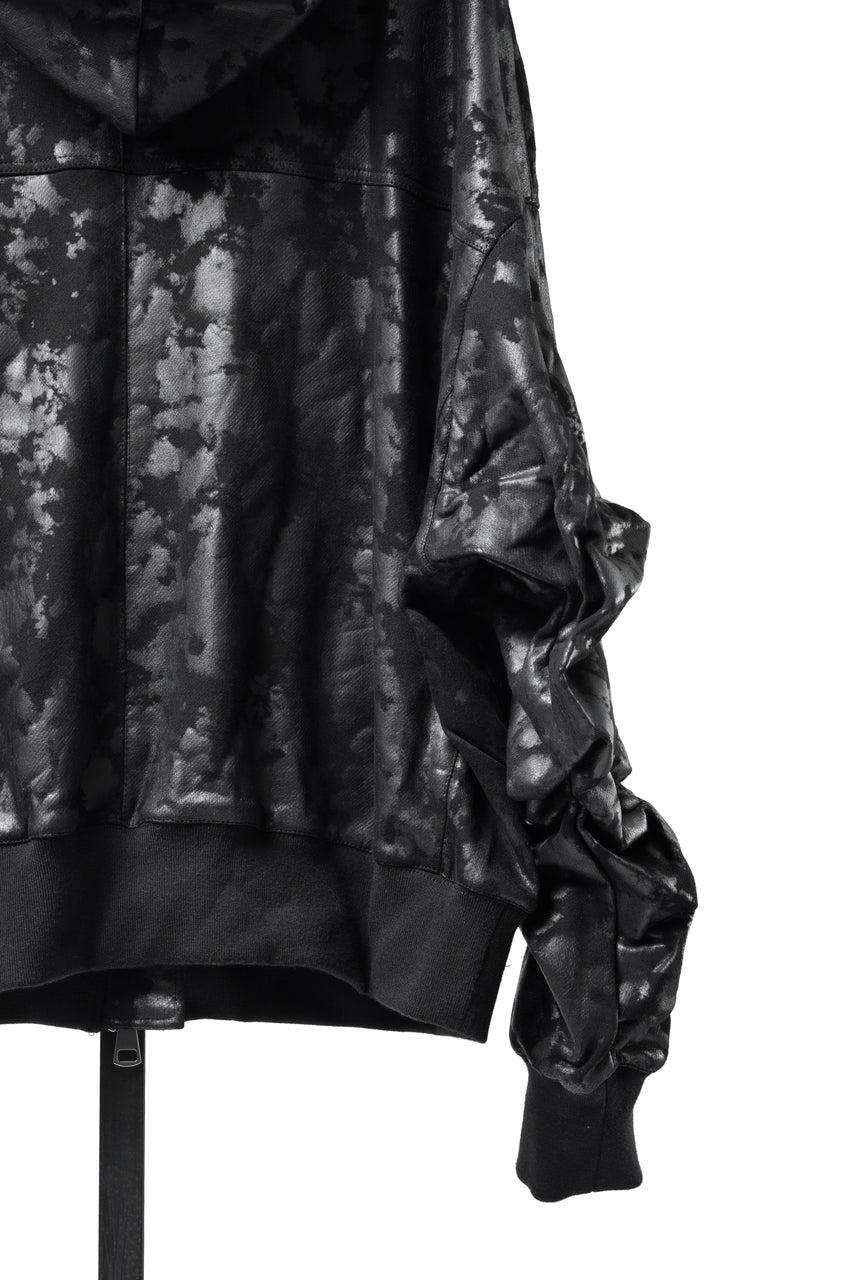 Load image into Gallery viewer, A.F ARTEFACT ZIP HOODIE TUCK SLEEVE BLOUSON / MOTTLED COATED SWEAT (BLACK)